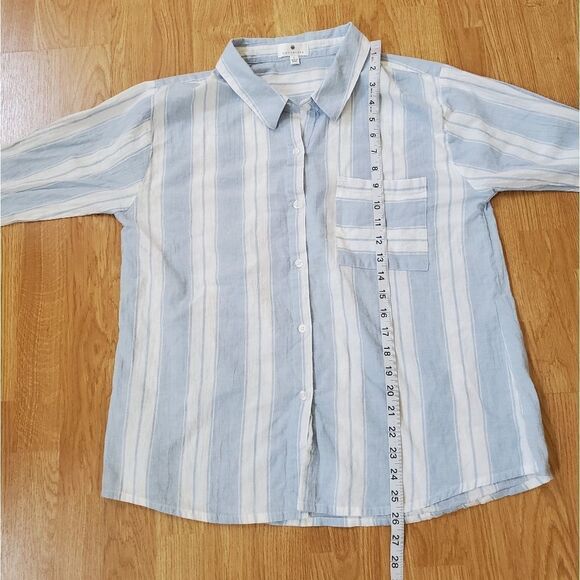Socialite Striped Cotton Button Down Shirt size Large in Blue - Picture 10 of 14